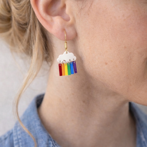Jewelry - Colorful Cloud Rainbow Dangle Post Earrings